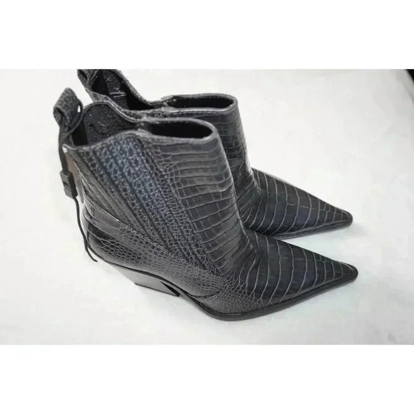 Zara Dark Grey Animal Print Mock Croc Cowboy Ankle Boots UK5 EU38 US7.5 - Picture 9 of 12
